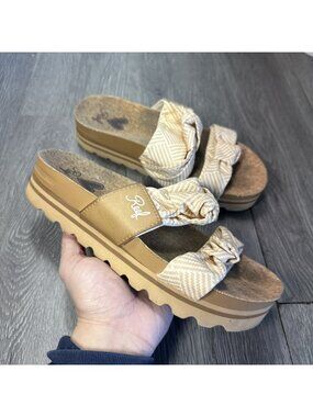 Reef Womens Knotty Vista Hi Tan Sandals 7 Nude Print Slides Shoes Summer